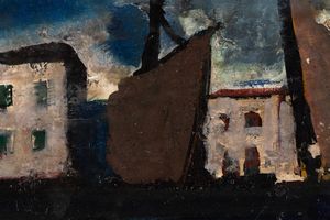 Mario Sironi : Paesaggio con casa e vele<BR>  - Asta Arte Moderna e Contemporanea e Fotografia - Associazione Nazionale - Case d'Asta italiane