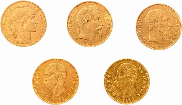 Lotto di 5 marenghi  - Asta Numismatica - Associazione Nazionale - Case d'Asta italiane