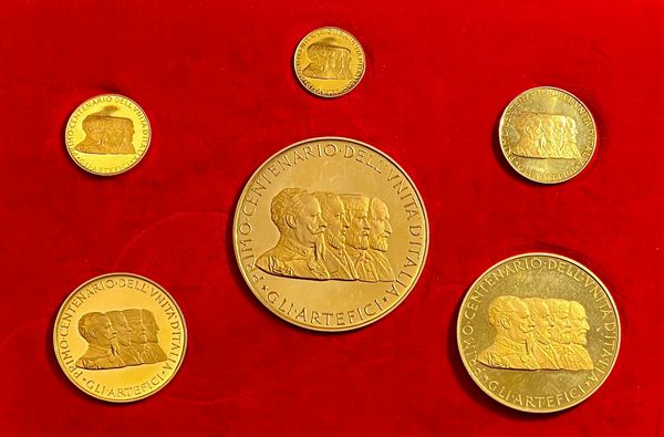 Italia : Serie di sei medaglie in oro per il primo centenario dellUnita di Italia 1861-1961  - Asta Numismatica - Associazione Nazionale - Case d'Asta italiane