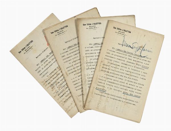 Raccolta di 100 tra lettere e biglietti autografi o con firme autografe di attori, commediografi e letterati.  - Asta Libri, autografi e manoscritti - Associazione Nazionale - Case d'Asta italiane