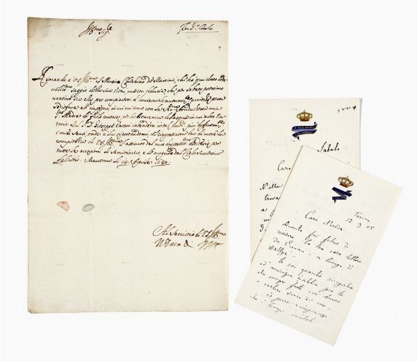Raccolta di 138 tra lettere e biglietti autografi o con firme autografe di regnanti, nobili, storici, industriali, generali, patrioti, ecclesiastici, scienziati.  - Asta Libri, autografi e manoscritti - Associazione Nazionale - Case d'Asta italiane