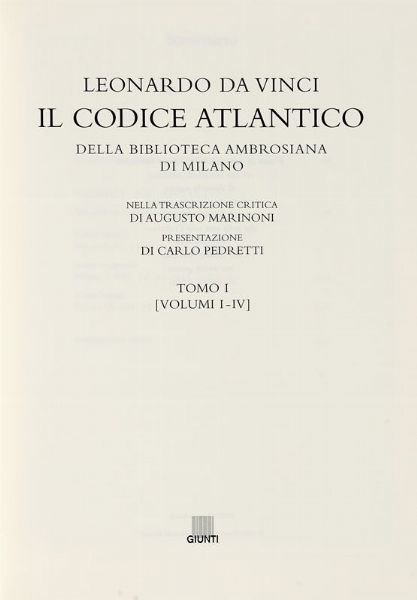 LEONARDO DA VINCI : Il Codice Atlantico della Biblioteca Ambrosiana di Milano.  - Asta Libri, autografi e manoscritti - Associazione Nazionale - Case d'Asta italiane