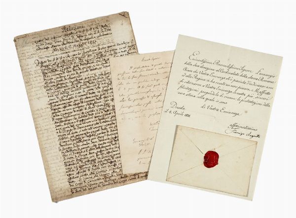 Raccolta di 8 lettere e documenti con firme autografe di regnanti e politici.  - Asta Libri, autografi e manoscritti - Associazione Nazionale - Case d'Asta italiane