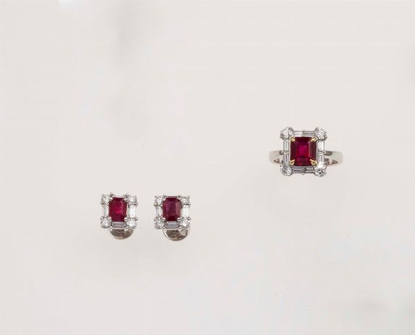 Parure composta da anello ed orecchini con rubini e diamanti  - Asta Fine Jewels - Associazione Nazionale - Case d'Asta italiane