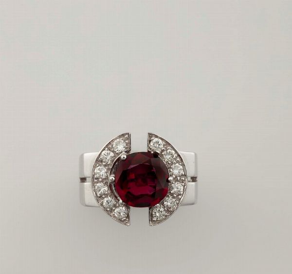 Anello con rubino di ct 2,45 circa e diamanti  - Asta Fine Jewels - Associazione Nazionale - Case d'Asta italiane