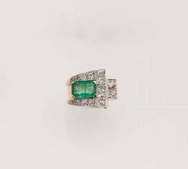 Anello con smeraldo di ct 3,10 e diamanti  - Asta Fine Jewels - Associazione Nazionale - Case d'Asta italiane