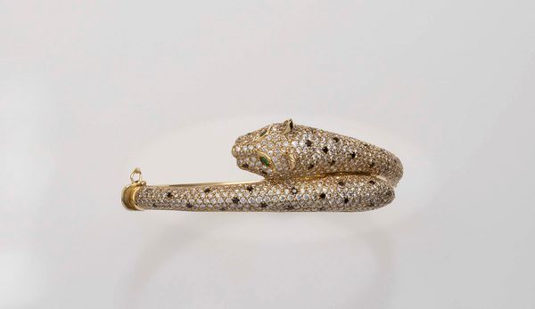 Bracciale Pantera con pav di diamanti e smeraldi  - Asta Fine Jewels - Associazione Nazionale - Case d'Asta italiane