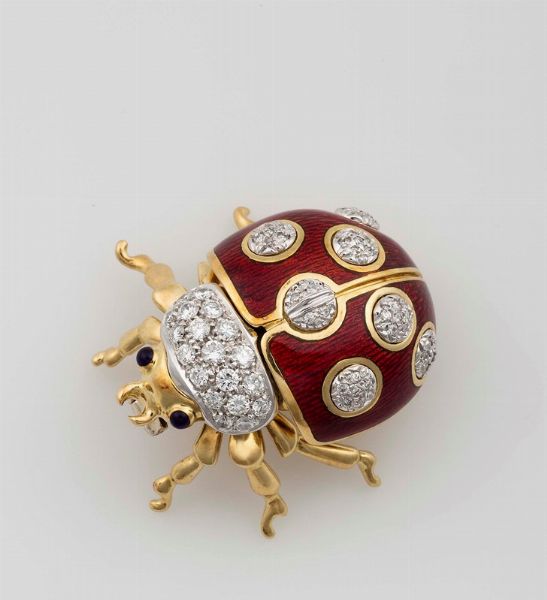 Tiffany&Co. Spilla Coccinella con diamanti, smalto e zaffiri  - Asta Fine Jewels - Associazione Nazionale - Case d'Asta italiane