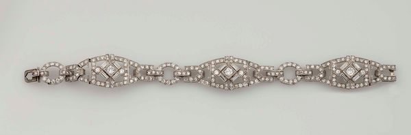 Bracciale Art Deco con diamanti di vecchio taglio rotondi e a baguette  - Asta Fine Jewels - Associazione Nazionale - Case d'Asta italiane