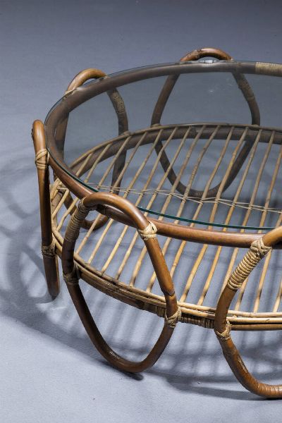 PRODUZIONE ITALIANA : Coppia di tavolini in bamboo. Anni '50 cm 38x84  - Asta Design - Associazione Nazionale - Case d'Asta italiane