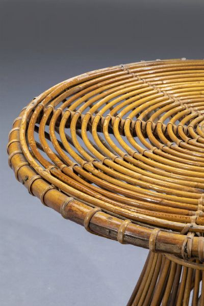 FRANCO ALBINI : Tavolino in vimini e canna d'India. Anni '50 cm 66x74  - Asta Design - Associazione Nazionale - Case d'Asta italiane