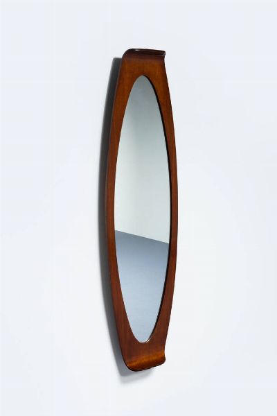 CAMPO & GRAFFI : Specchio con cornice in compensato curvato. Prod. Home anni '60 Marchio del Produttore cm 146x42  - Asta Design - Associazione Nazionale - Case d'Asta italiane