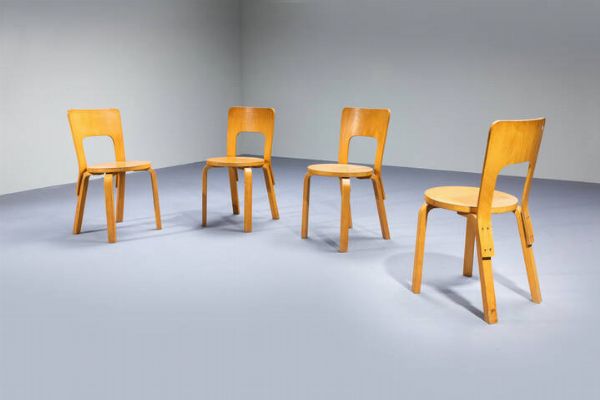ALVAR AALTO : Quattro sedie mod. 65  - Asta Design - Associazione Nazionale - Case d'Asta italiane