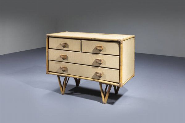 VIVAI DEL SUD : Mobile contenitore in vimini. Anni '70 cm 75x47x101  - Asta Design - Associazione Nazionale - Case d'Asta italiane