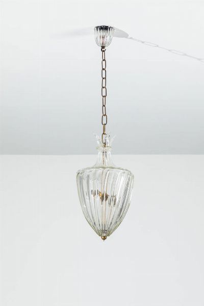 SEGUSO : Lanterna in vetro trasparente costolato. Anni '50 diffusore h cm 48  - Asta Design - Associazione Nazionale - Case d'Asta italiane