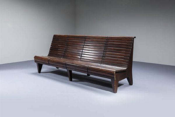 PRODUZIONE ITALIANA : Grande panca con struttura listellare in legno. Anni '40  cm 90x220x72  - Asta Design - Associazione Nazionale - Case d'Asta italiane