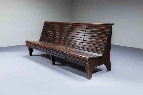 PRODUZIONE ITALIANA : Grande panca con struttura listellare in legno. Anni '40  cm 90x220x72  - Asta Design - Associazione Nazionale - Case d'Asta italiane