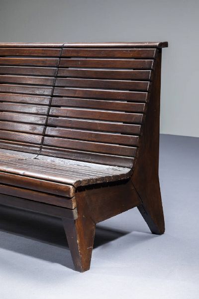 PRODUZIONE ITALIANA : Grande panca con struttura listellare in legno. Anni '40  cm 90x220x72  - Asta Design - Associazione Nazionale - Case d'Asta italiane