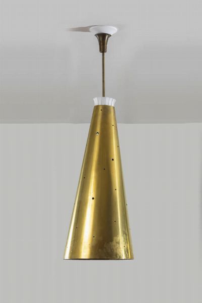 PRODUZIONE ITALIANA : Lampada a sospensione in ottone. Anni '50 diffusore h cm 82  - Asta Design - Associazione Nazionale - Case d'Asta italiane
