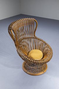 FRANCO ALBINI : Poltrona in vimini e canna d'India intrecciata. Anni '50 cm 94x70x69  - Asta Design - Associazione Nazionale - Case d'Asta italiane