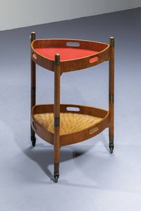 PRODUZIONE ITALIANA : Coppia di carrellini in legno  piano in legno laminato  e giunco. Anni '60 cm 69x49x49  - Asta Design - Associazione Nazionale - Case d'Asta italiane