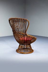 FRANCO ALBINI : Coppia di poltrone in vimini e canna d'India. Anni '50 cm 95x65x74  - Asta Design - Associazione Nazionale - Case d'Asta italiane