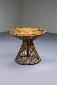 FRANCO ALBINI - Tavolino in vimini e canna d'India. Anni '50 cm 66x74