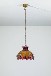 PRODUZIONE ITALIANA : Lampadario con struttura in metallo e vetro colorato. Anni '60 cm 36x36  - Asta Design - Associazione Nazionale - Case d'Asta italiane