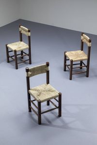 CHARLOTTE PERRIAND  nello stile di : Sei sedie con struttura in legno  sedili e schienali in paglia. Anni '60 cm 86 5x43x42  - Asta Design - Associazione Nazionale - Case d'Asta italiane