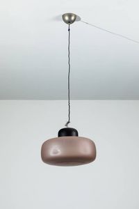 VENINI - Lampada a sospensione in metallo e vetro satinato colorato. Anni '60 diffusore cm 20x40