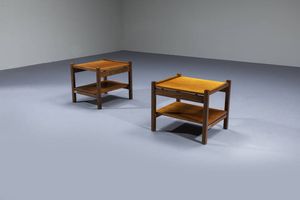 ETTORE SOTTSASS : Coppia di comodini in legno. Prod. Poltronova 1963 Etichetta del Produttore cm 38x38x45  - Asta Design - Associazione Nazionale - Case d'Asta italiane