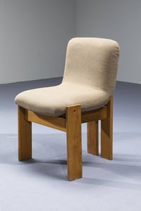 PRODUZIONE ITALIANA : Otto sedie con struttura in legno chiaro  seduta imbottita rivestita in tessuto. Anni '70 cm 75x52x51  - Asta Design - Associazione Nazionale - Case d'Asta italiane