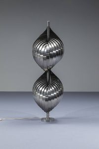HENRI MATHIEU - Lampada da terra in alluminio spazzolato   Anni '70  h cm 105
