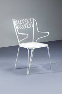 GIO PONTI Milano 1891 - 1979 : Tre sedie e un tavolo da giardino in metallo verniciato. Prod. Casa & Giardino anni '50 sedie cm 81x54x47 tavolo cm 75x71 Bibl.: Domus n. 228  settembre 1948  pag. 49  - Asta Design - Associazione Nazionale - Case d'Asta italiane