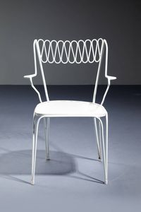 GIO PONTI Milano 1891 - 1979 : Tre sedie e un tavolo da giardino in metallo verniciato. Prod. Casa & Giardino anni '50 sedie cm 81x54x47 tavolo cm 75x71 Bibl.: Domus n. 228  settembre 1948  pag. 49  - Asta Design - Associazione Nazionale - Case d'Asta italiane