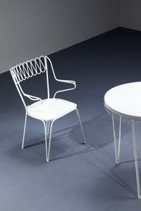 GIO PONTI Milano 1891 - 1979 : Tre sedie e un tavolo da giardino in metallo verniciato. Prod. Casa & Giardino anni '50 sedie cm 81x54x47 tavolo cm 75x71 Bibl.: Domus n. 228  settembre 1948  pag. 49  - Asta Design - Associazione Nazionale - Case d'Asta italiane