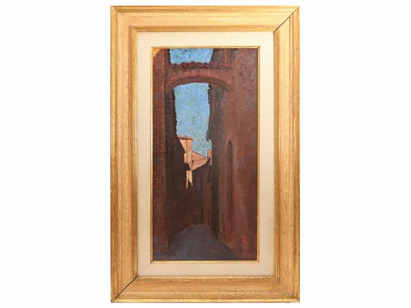 Valentino Ghiglia : Via con arco ad Orvieto 1928  - Asta L'Arte di Arredare - Associazione Nazionale - Case d'Asta italiane