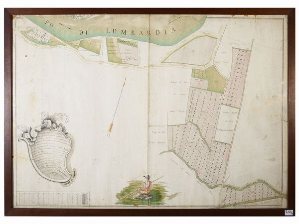 Luigi Passega de Passeyer : Pianta della propriet� detta la Ca' Vecchia appartenente al Conte Giambattista Saracco  - Asta L'Arte di Arredare - Associazione Nazionale - Case d'Asta italiane