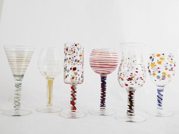 Sei bicchieri da collezione in vetro soffiato multicolore, Massimo Lunardon  - Asta L'Arte di Arredare - Associazione Nazionale - Case d'Asta italiane