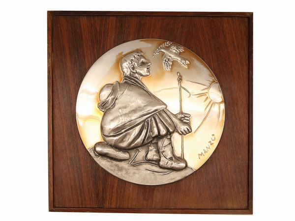 Giacomo Manzù : Bassorilievo in argento  - Asta L'Arte di Arredare - Associazione Nazionale - Case d'Asta italiane