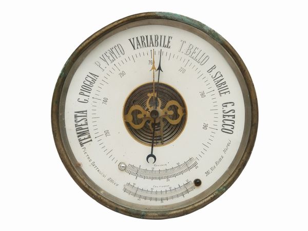 Barometro a parete in metallo, Pietro Bettanini Napoli  - Asta L'Arte di Arredare - Associazione Nazionale - Case d'Asta italiane
