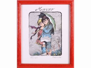 Lotto di cartoline e litografie: Alberto Fremura, Antonio Possenti e Fernando Botero  - Asta L'Arte di Arredare - Associazione Nazionale - Case d'Asta italiane