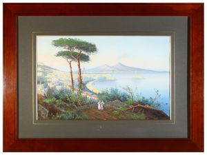 Scuola napoletana del XX secolo - Veduta del Golfo di Napoli