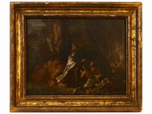 Scuola genovese - Santo carmelitano battezza due neofiti