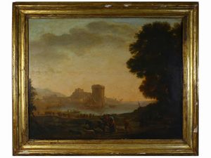 Pittore francese attivo a Roma - Veduta di porto