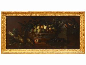 Scuola toscana del XVII secolo - Natura morta con cesto di frutta, funghi e more