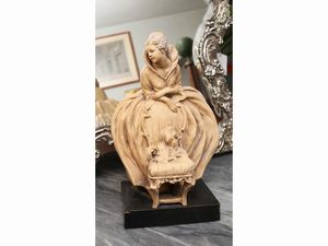 Guido Cacciapuoti - Dama con cane in terracotta