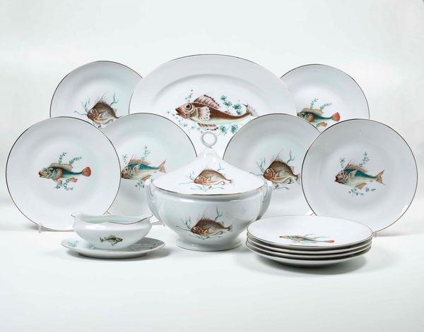 Servizio da pesce<BR>Doccia, Manifattura Richard Ginori, seconda met del XX secolo  - Asta Arredo per la Tavola | Cambi Time  - Associazione Nazionale - Case d'Asta italiane