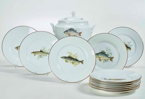 Servizio da pesce<BR>Doccia, Manifattura Richard Ginori, XX secolo  - Asta Arredo per la Tavola | Cambi Time  - Associazione Nazionale - Case d'Asta italiane