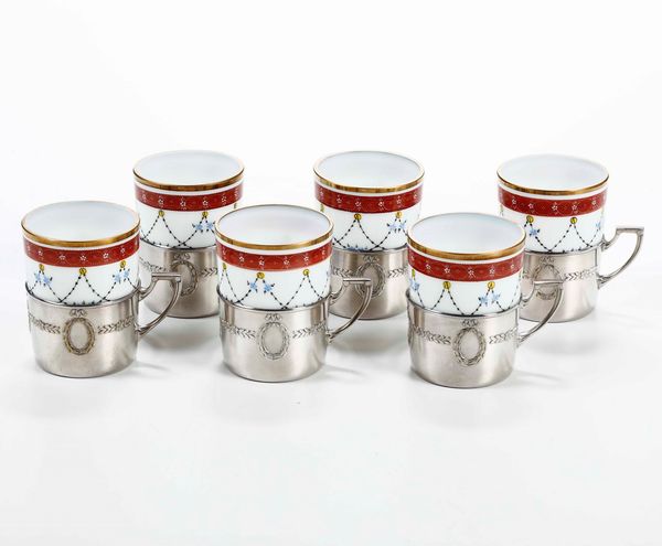 Sei tazze<BR>Probabilmente Germania, Wrtembergische Metallwaren Fabrik, prima met del XX secolo  - Asta Arredo per la Tavola | Cambi Time  - Associazione Nazionale - Case d'Asta italiane